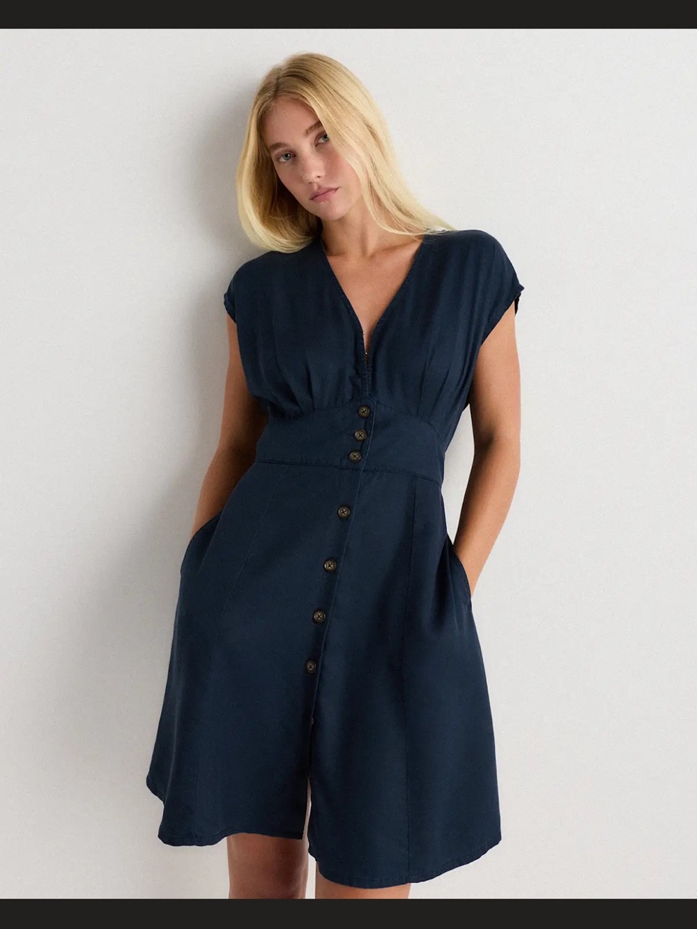 Quince Navy Button-Front Mini Dress